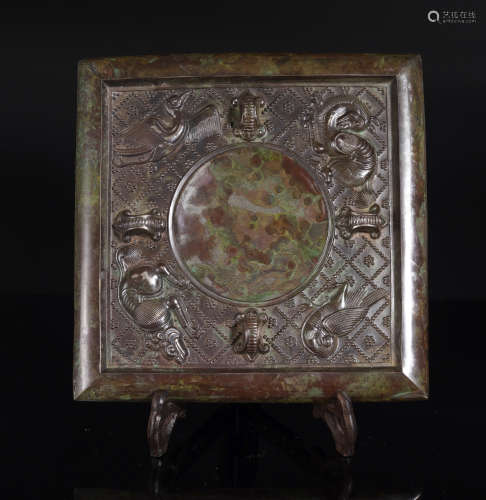 Bronze Mythical Beasts Square Mirror