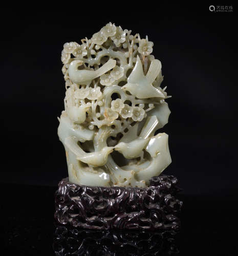 Ming Dynasty Nephrite Magpies and Plum Flower