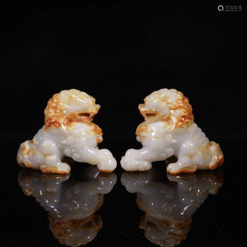 A Pair of Qing Dynasty Jade Lion