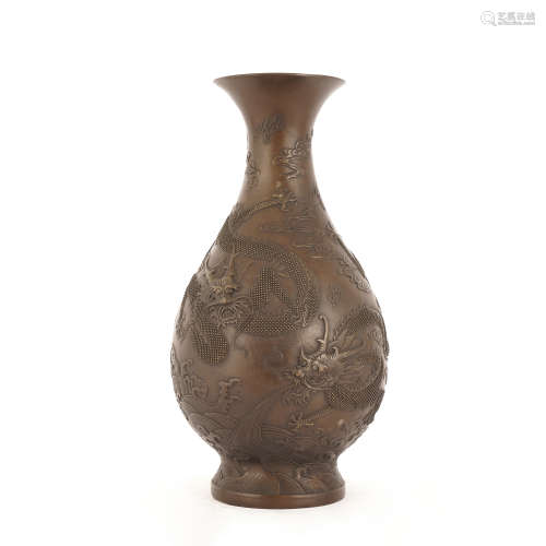 Qianlong Dragon Bronze Pear Vase