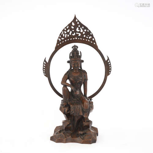 Red Copper Figure of Bodhisattva with Halo