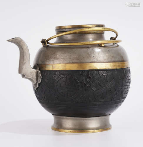 Qing Dynasty Tin-Inlaid Coconut Shell Teapot