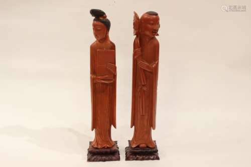 Pair of Chinese Huangyang Wood Carved Figurine