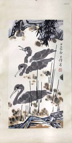 Chinese Ink Color Painting w Calligraphy