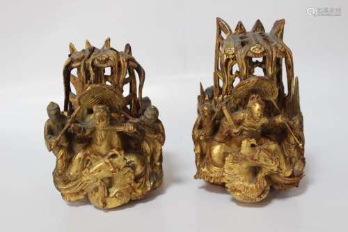 Two 19th.C Chinese Gilt Wood Ornament