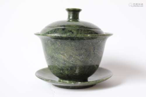 Chinese Jade Cover Cup&Sauser