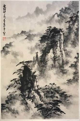 Chinese Ink Color Painting w Calligraphy