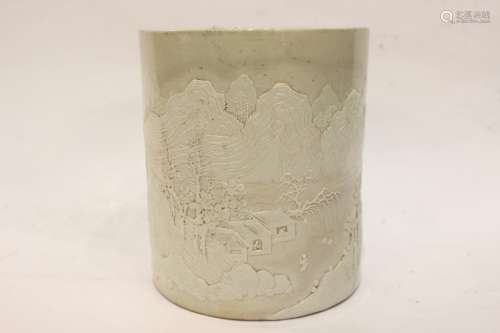 Chinese White Glazed Porcelain Brushpot,Mark