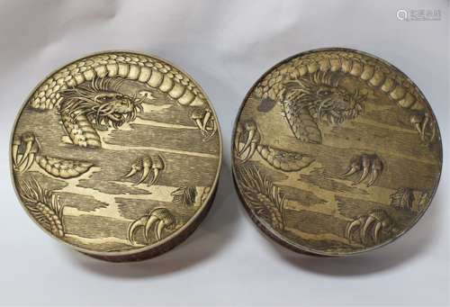 Pair of Chinese Lacquer Round Candy Box