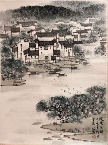 Chinese Ink Color Landscape Scroll Painting