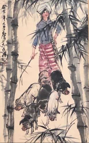 Chinese Ink Color Painting w Calligraphy