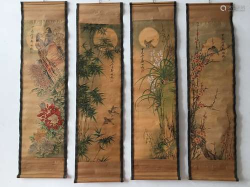 Four Chinese Ink Color Scroll