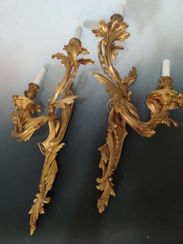 Pair of 19th.C 2 Lights Bronze Sconce