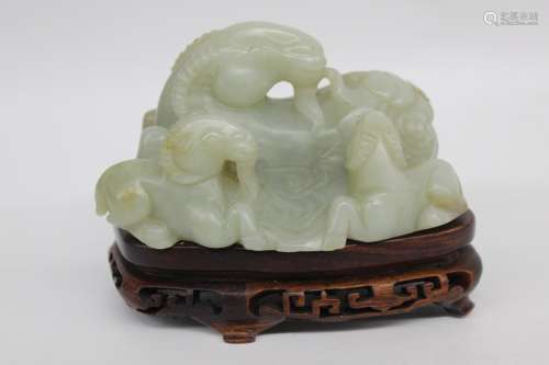 Chinese Jade Carved Three Goats