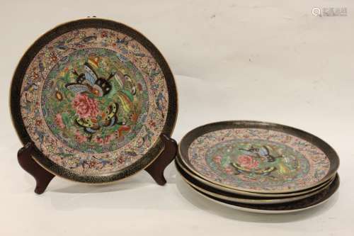 Group Five Chinese Famille Rose Porcelain Plates