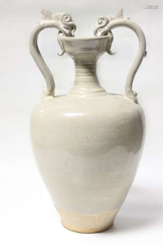 Chinese White Glazed Porcelain Vase w Handle