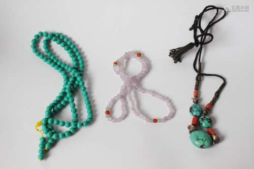 Three Necklaces w Turquoise Bead