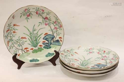 Four Chinese Famille Rose Porcelain Plates