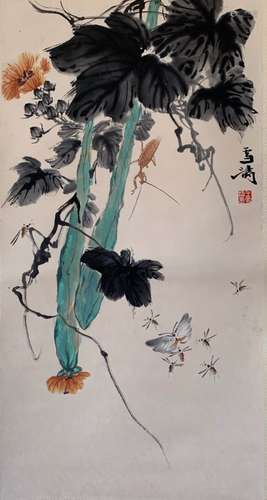 Chinese Ink Color Painting w Calligraphy