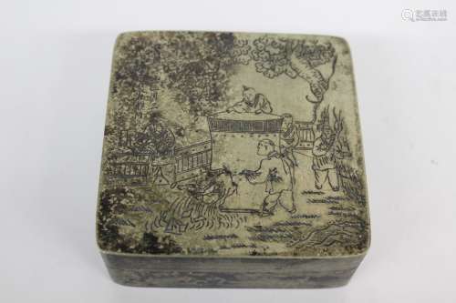 Chinese Engrave Brass Ink Box