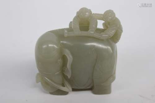 Chinese Jade Carved Elephant and Boys