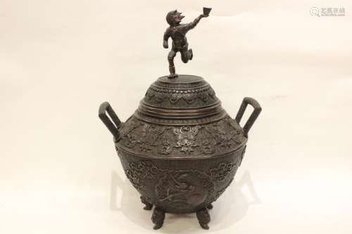 Asian Bronze Burner w Figural Finial