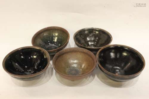 Five Chinese Jian Porcelain Bowls