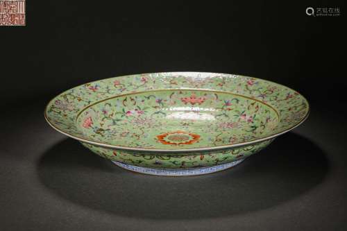 Qing Dynasty pastel flowers big plate
