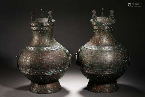 Han Dynasty wrong gold and silver meridian bottle