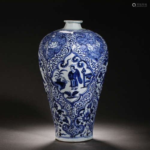 Yuan Dynasty blue and white figure plum vase
