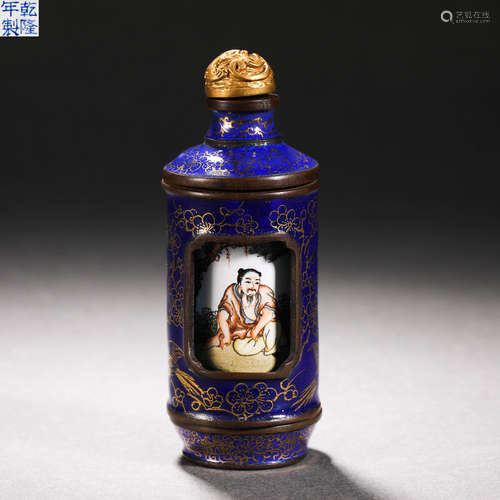 Qing Dynasty painted enamel figure snuff bottle