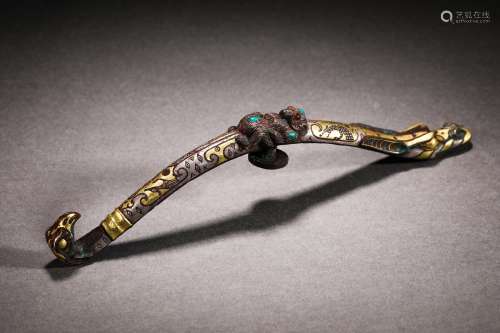 Han Dynasty copper inlaid gold and silver belt hook