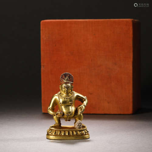 Qing Dynasty gilt bronze statue of God of Wealth