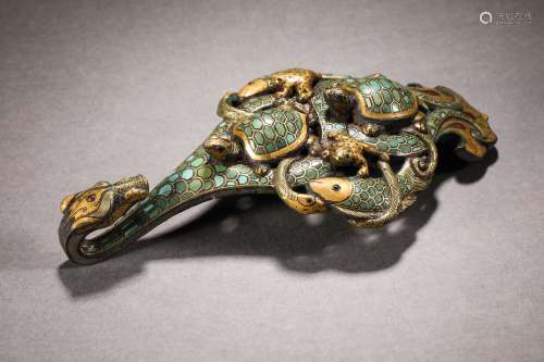 Han Dynasty wrong gold and silver animal pattern belt hook