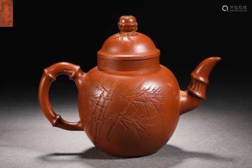 Qing Dynasty bamboo pattern purple clay teapot