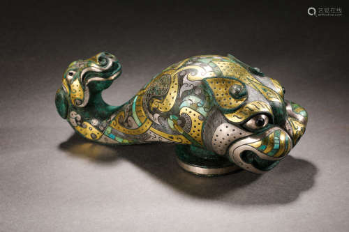 Han Dynasty wrong gold and silver tiger head with hook