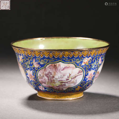 Qing Dynasty Enamel Landscape Painting Large Bowl