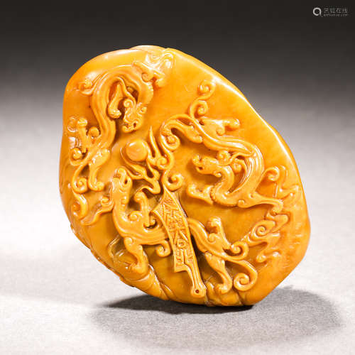 Qing Dynasty Shoushantian Yellow Stone Animal Pattern Orname...