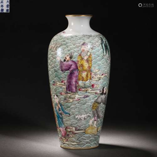 Qing Dynasty pastel eight immortals crossing the sea bottle