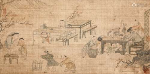 Chinese ink painting, childlike painting on silk