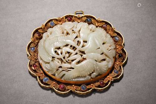 Qing Dynasty Hetian Jade Bag Gold Jewelry