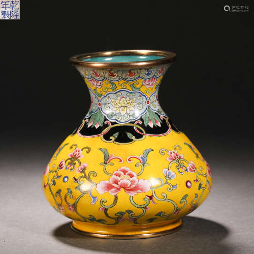 Qing Dynasty painted enamel flower vase