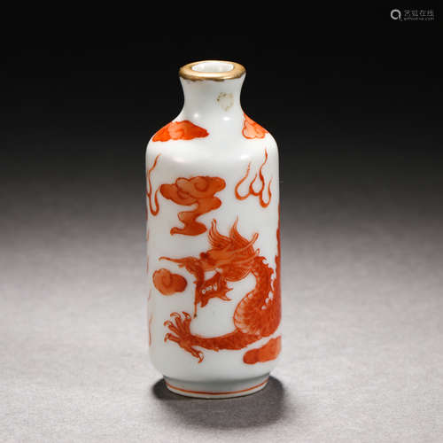 Qing Dynasty Porcelain Snuff Bottle with Dragon Pattern