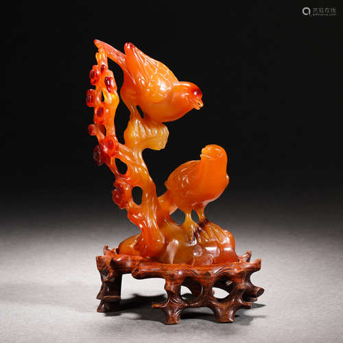 Qing Dynasty Agate Sparrow Ornament