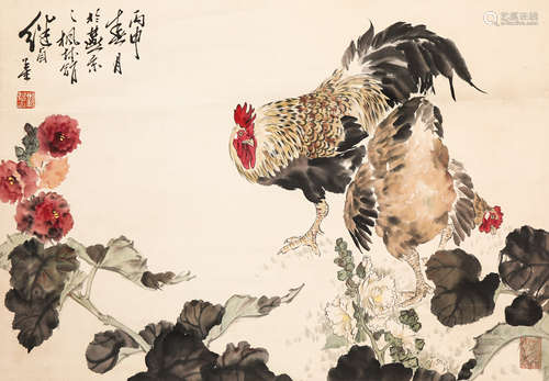 Chinese ink painting, chicken painting by Liu Jizhen