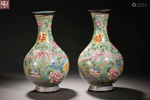 Qing Dynasty painted enamel flower vase