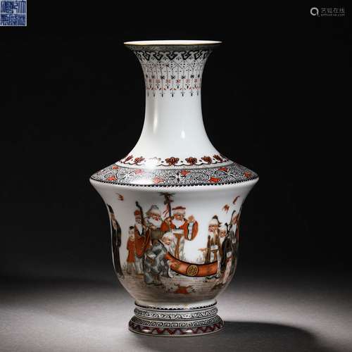 Qing Dynasty pastel group immortals birthday vase