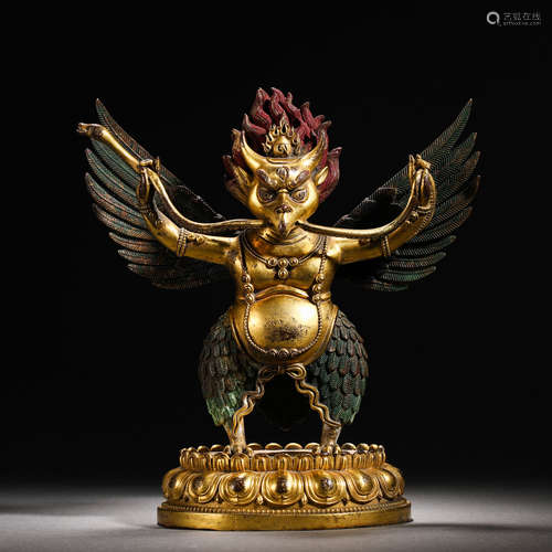 Qing Dynasty Gilt Bronze Dapeng Bird Statue