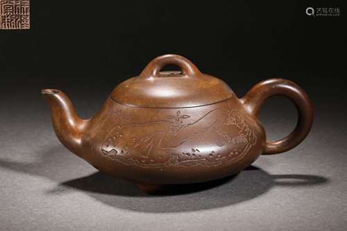 Qing Dynasty Poetry Immortal Purple Clay Teapot