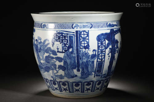 Qing Dynasty blue and white figure silk vat